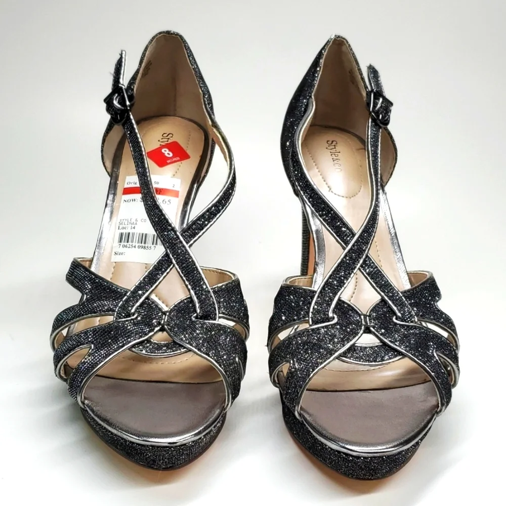 Style and Co Selinaa Silver Gray Platform Stiletto Heels 8 NWT